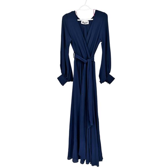 Meghan Los Angeles Lilypad Navy Blue Long Sleeve Maxi Dress Size Small - Picture 4 of 6